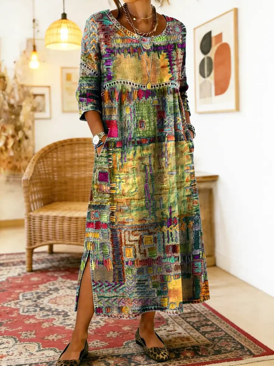 Sleeve Length Elegant Retro Slim Round Neck Dress