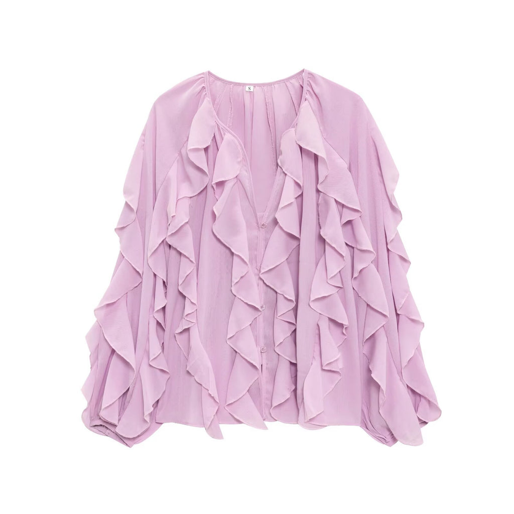 Women's Collar Laminated Decoration Shirt Long Sleeve Blouse