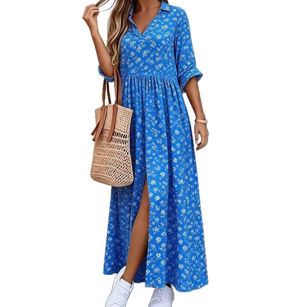 Women's Spring Casual Loose Fashion Printed Lapel Pocket Clothing