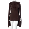 Women's Elegant Pleated Round Neck Stitching Tippet Dress