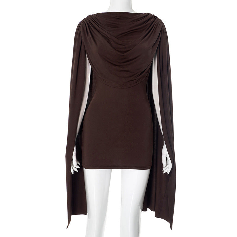 Women's Elegant Pleated Round Neck Stitching Tippet Dress