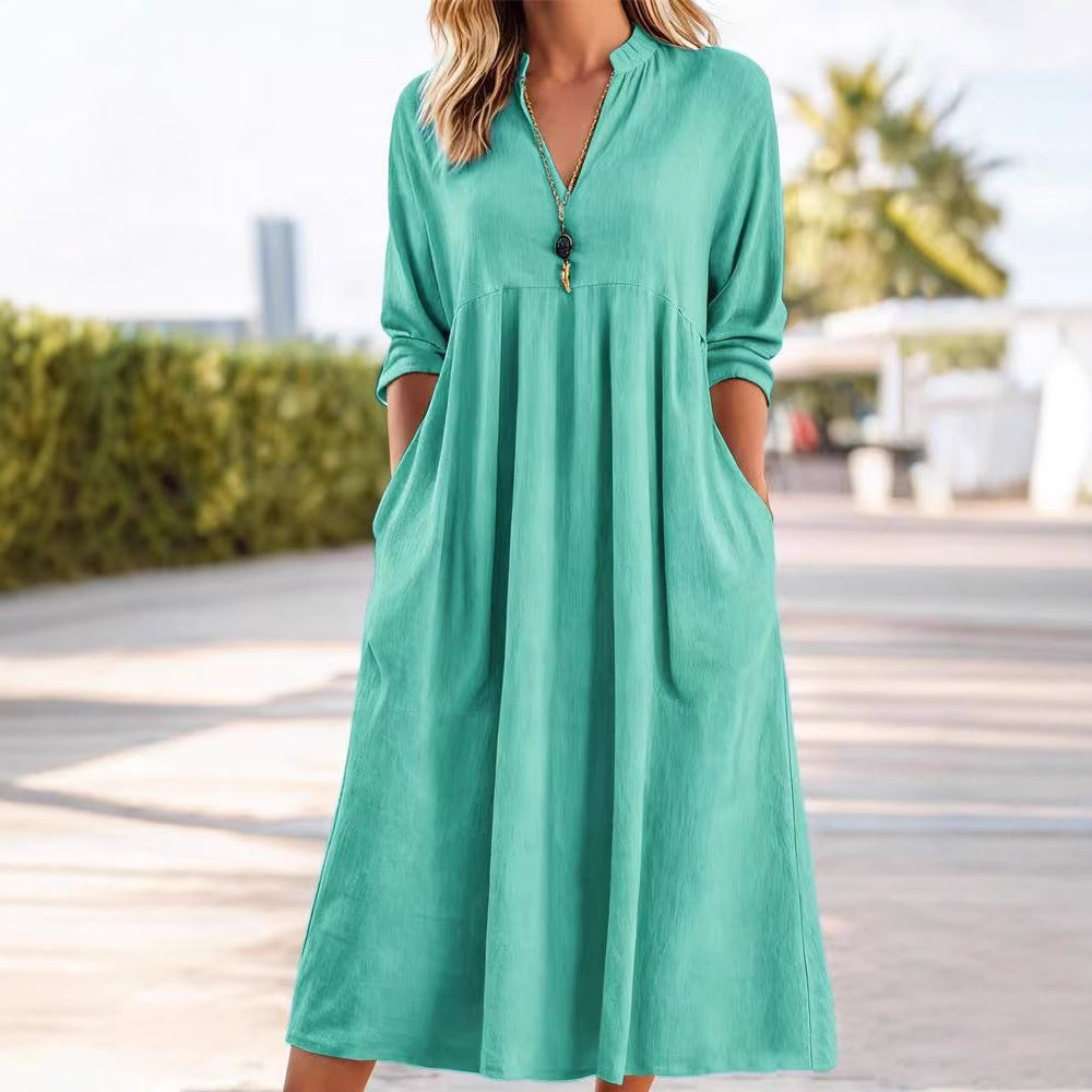 Women's Autumn Casual Loose Fashion Vintage Cotton Linen Long Dress