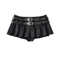 Women's American Niche Double Belt Design Hot Pleated A- Line Skirt