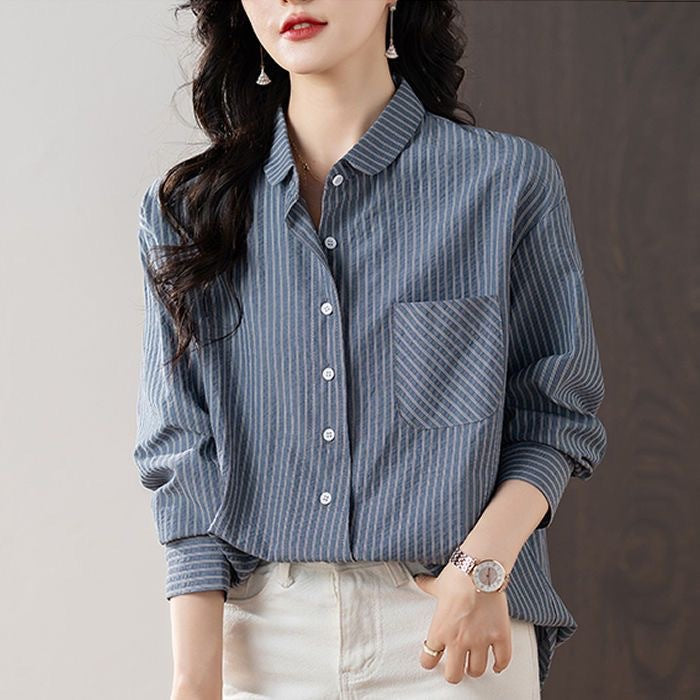 Women's Long Sleeve Pattern Shirt Autumn Pocket Plus Size