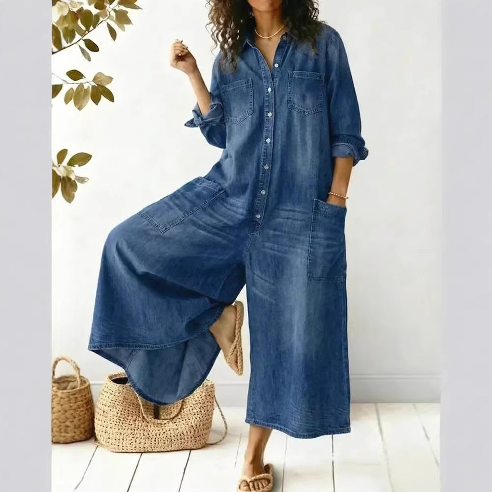 Women's Spring Clothes Fashion Sexy Single-breasted Shirtdress Jumpsuits