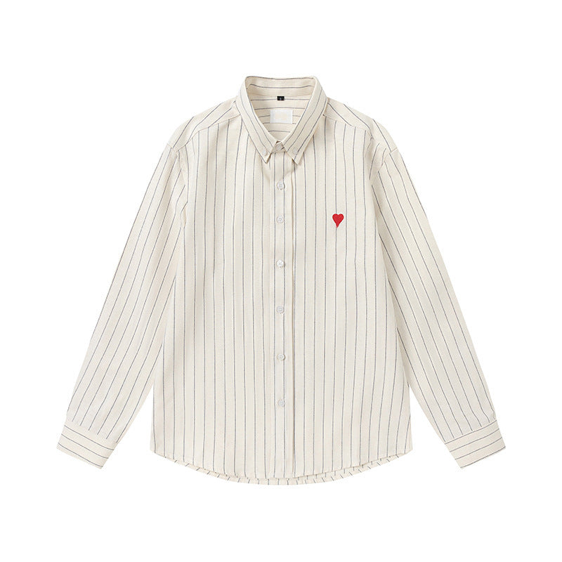Women's & Men's High Version Small Love Embroidered Shirt Casual Loose Couple Long Blouse