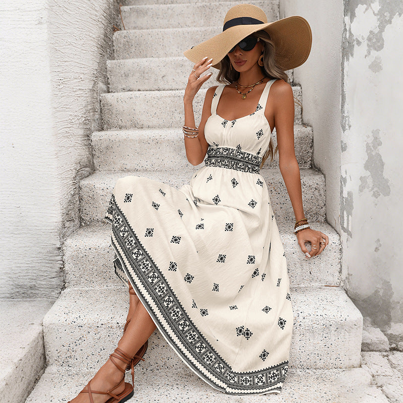 Women's Russian Suspender Summer Temperament Positioning Printing Dress