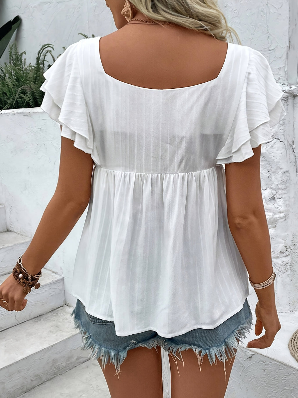 Summer Printed Square Collar Pullover T-shirt Blouse