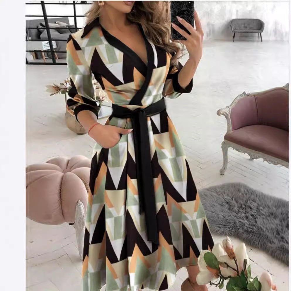 Women's Fashion Long Sleeve Printed Sheath Elegant Dress