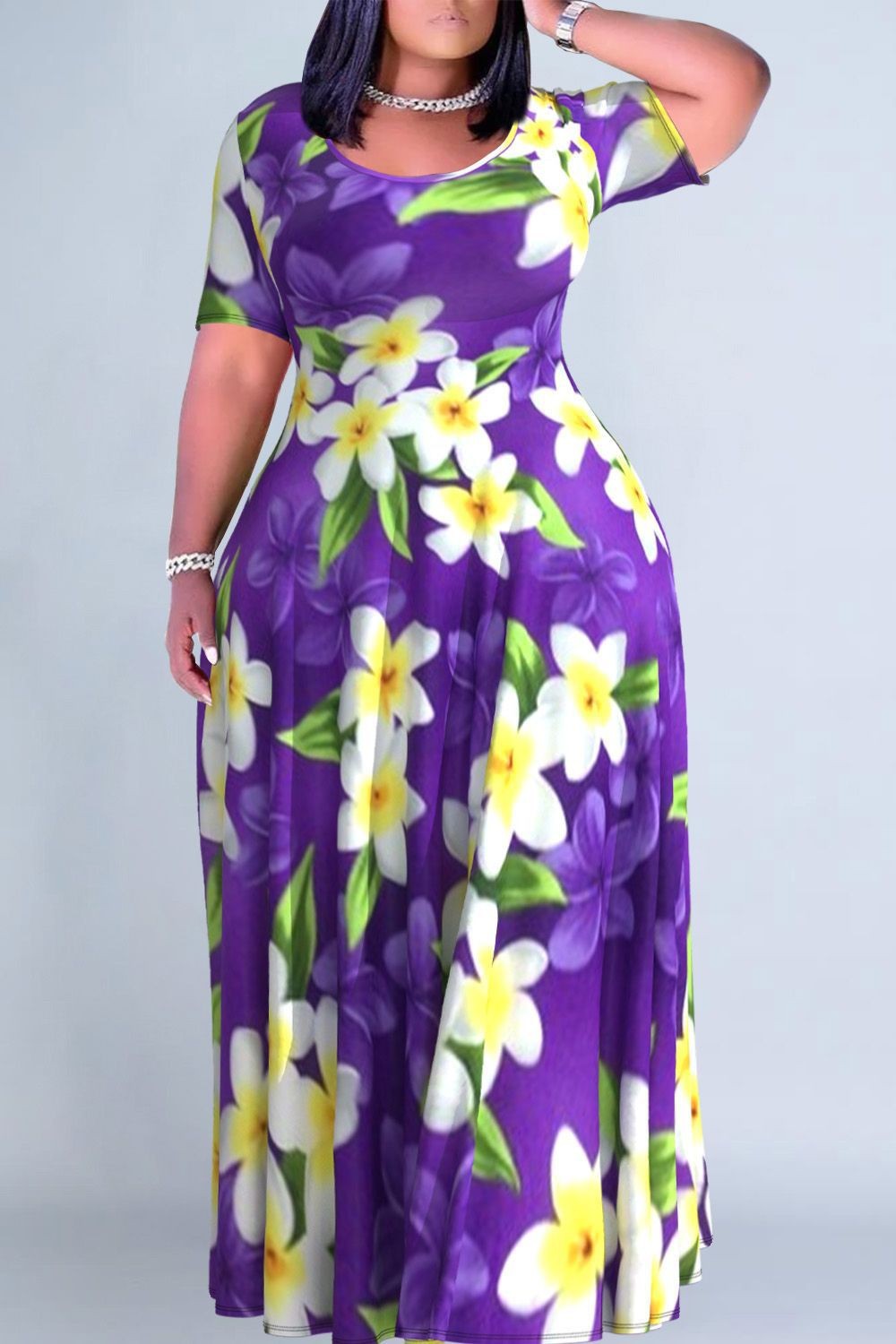 Women's Floral Print Round Neck Exotic Vacation Style Dress