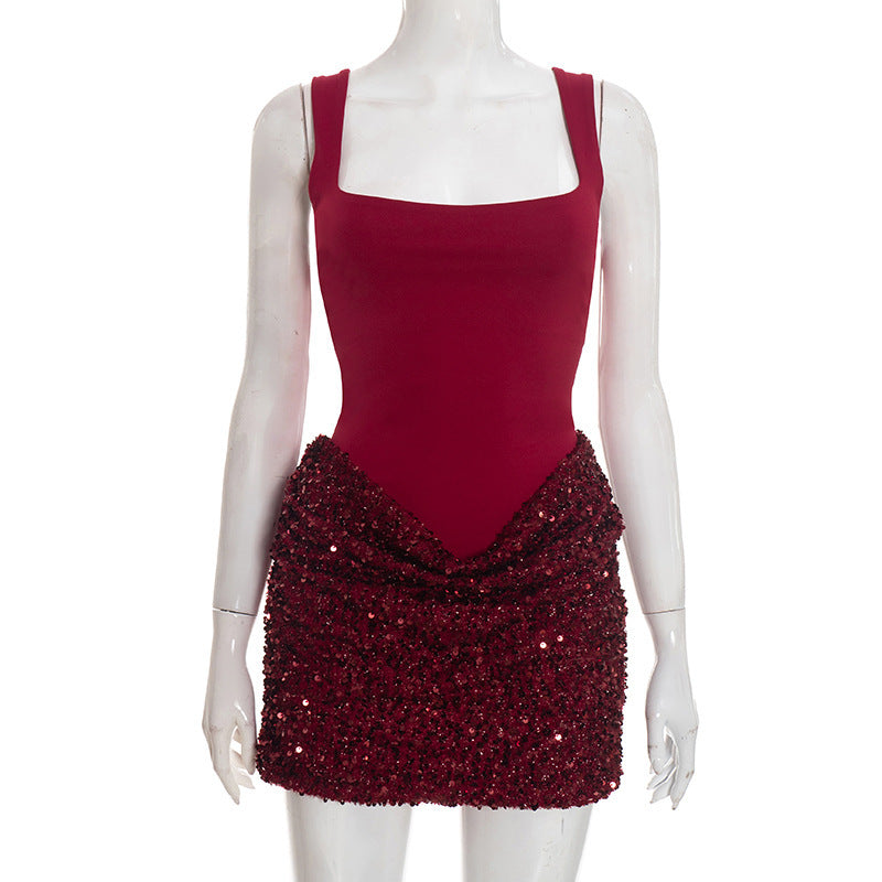 Women's Winter Slim Sleeveless Sexy Solid Color Strap Dress