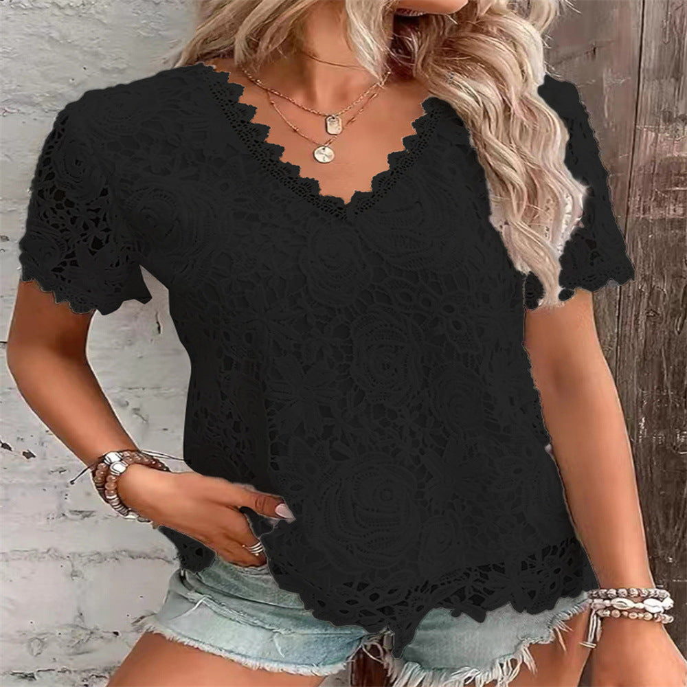 Stylish Women's Fashion Lace Ruffled Sleeves Tops