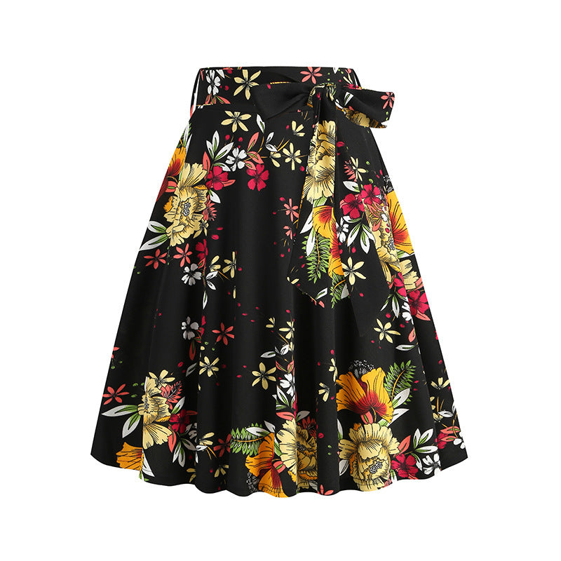 Women's Retro Dots Floral Purple Group Belt Skirts