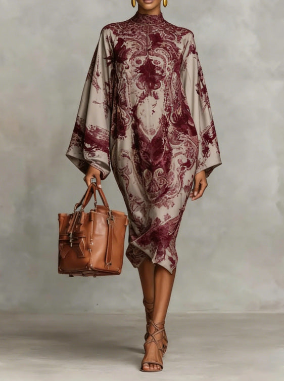 Trendy Autumn Digital Printing Fresh Retro Dress