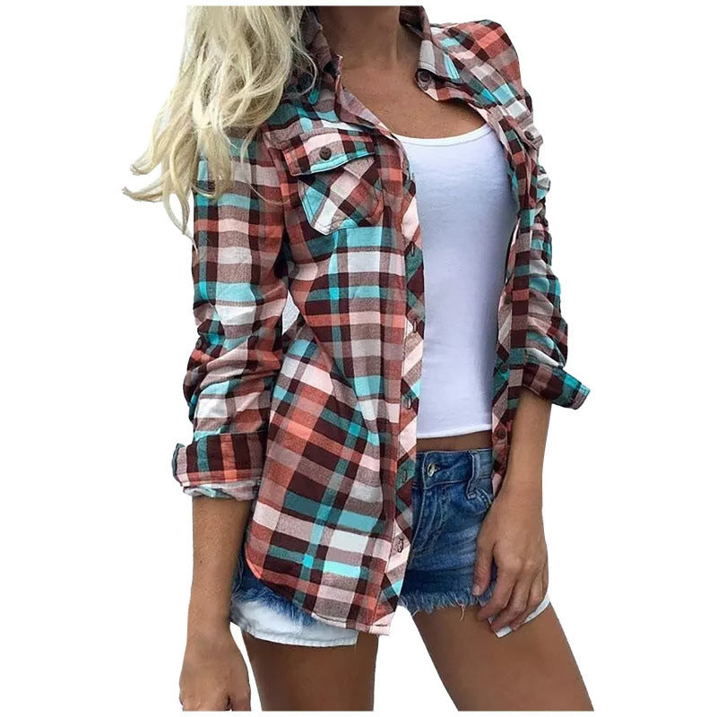 Women's Patchwork Stand-up Collar Long Sleeve Straight Tops