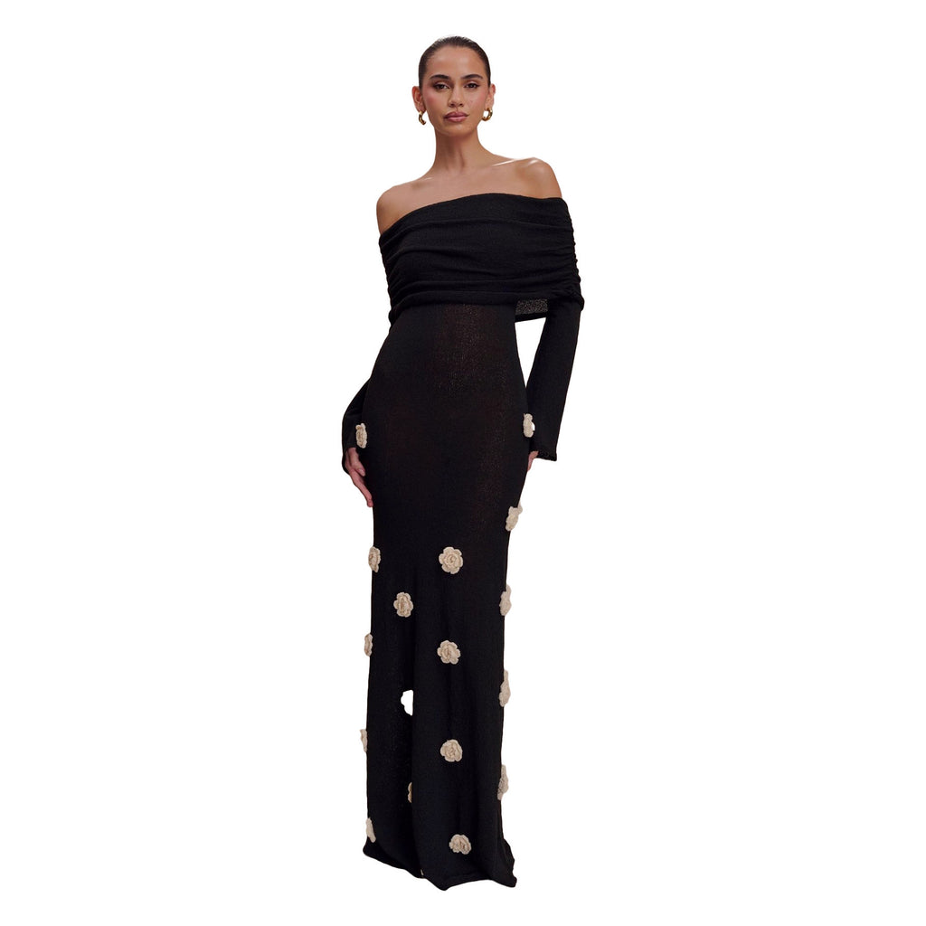 Versatile Women's Sexy Three-dimensional Flower Knitted Dress