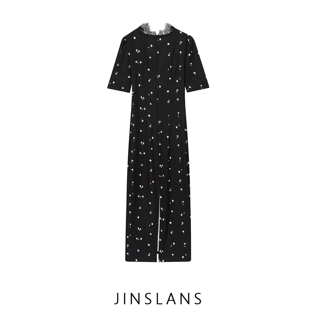 Women's Fashion Sexy Lace Stitching Puff Sleeve Dress