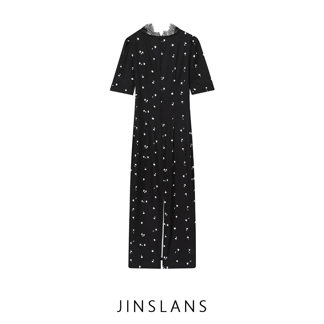 Women's Fashion Sexy Lace Stitching Puff Sleeve Dress