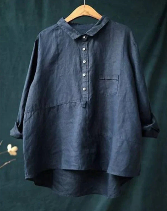 Slouchy Women's Shirt Printed Linen Fabric Blouse
