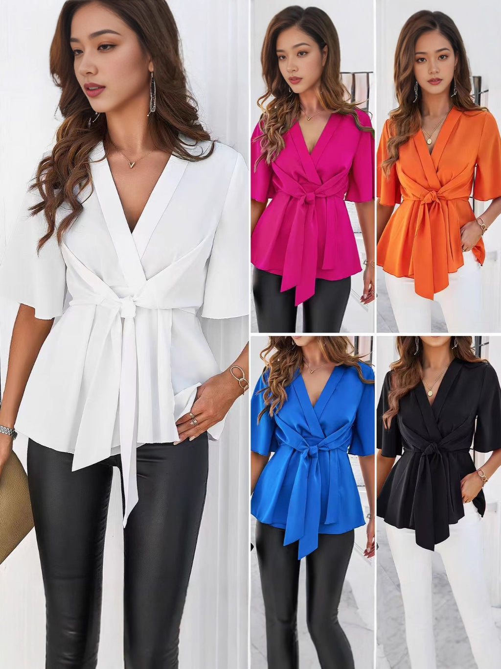 Women's Solid Color Elegant Sleeve Waist Blouse