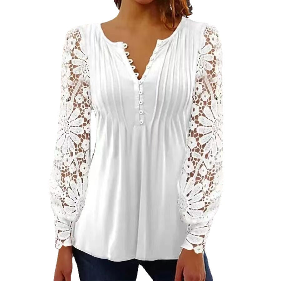 Pretty Women's Spring Fashion Lace Long-sleeved Women's T-shirt