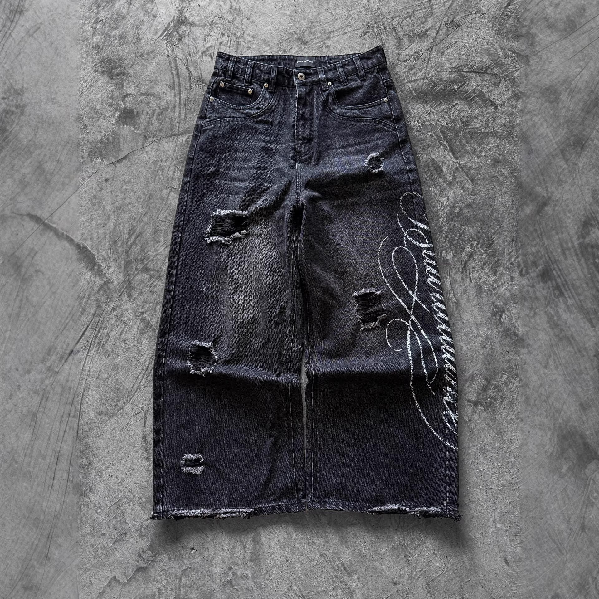 Printed Washed Make Old Ripped Personality Street Loose Jeans