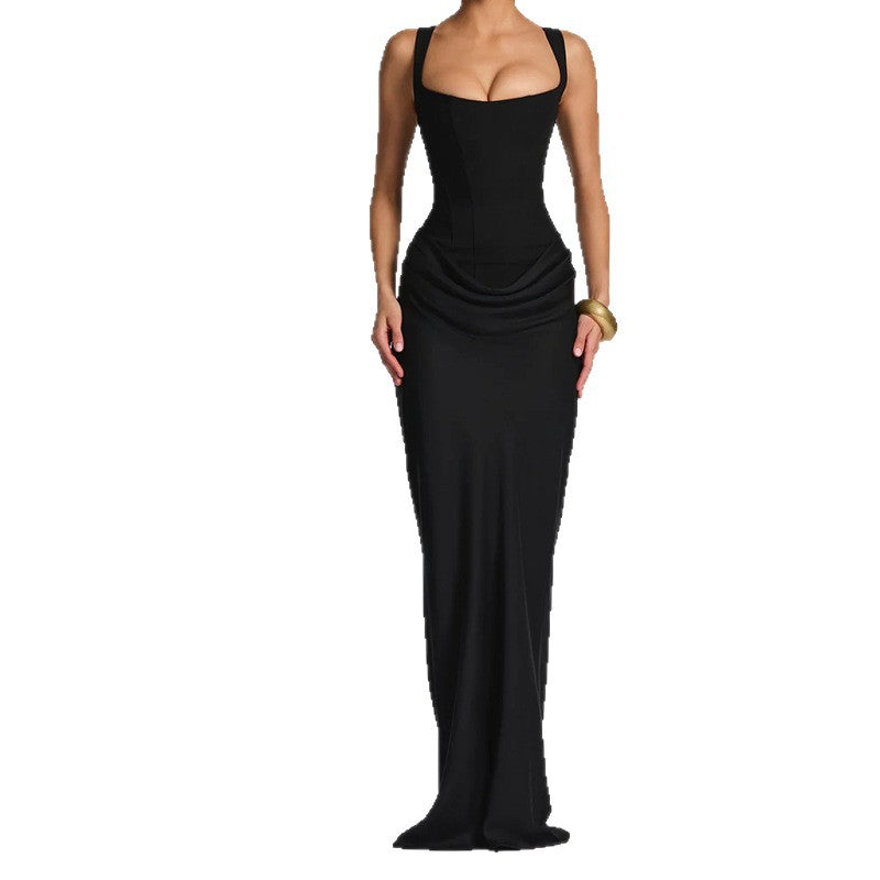 Fashion Shoulder Strap Sleeveless Back Waist Dress