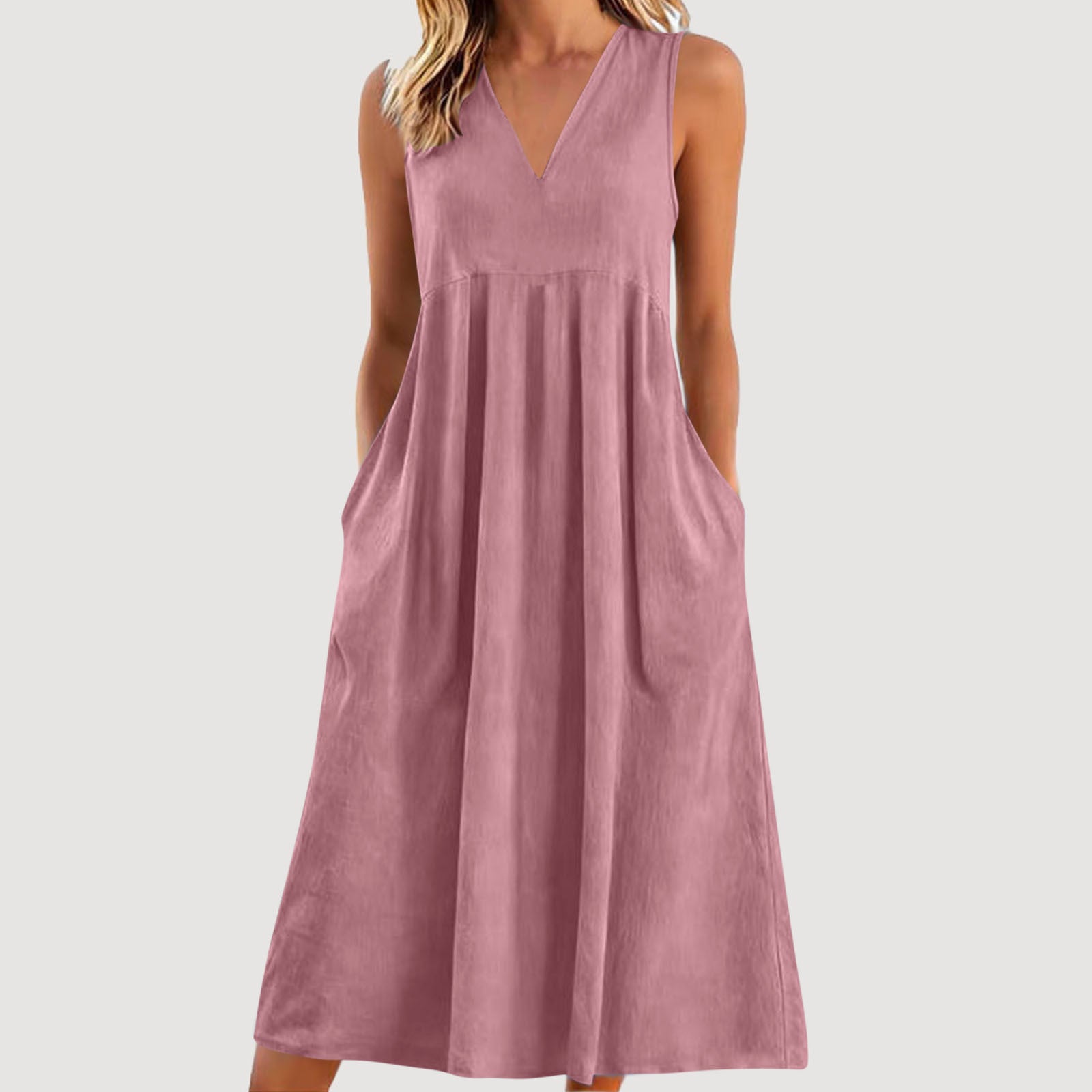 Women's Solid Color Pullover Sleeveless Cotton Linen Dress