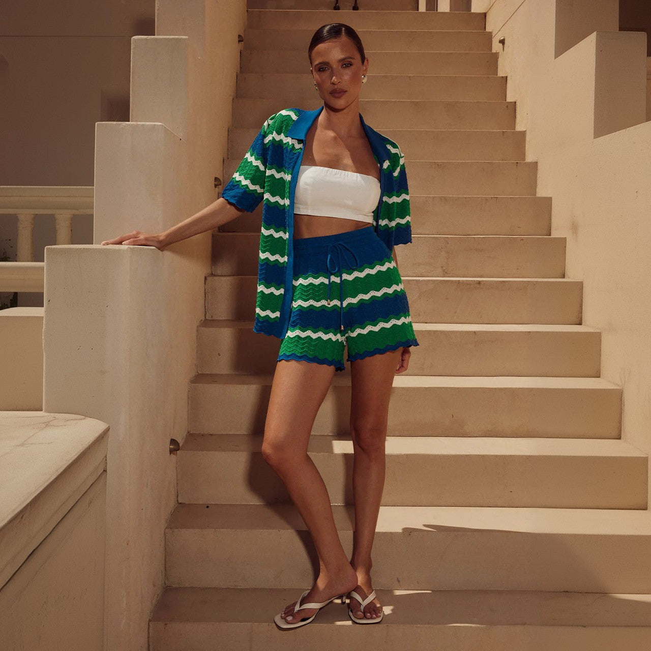 Women's Beach Striped Sexy Hollow Bikini Swimsuit Dress