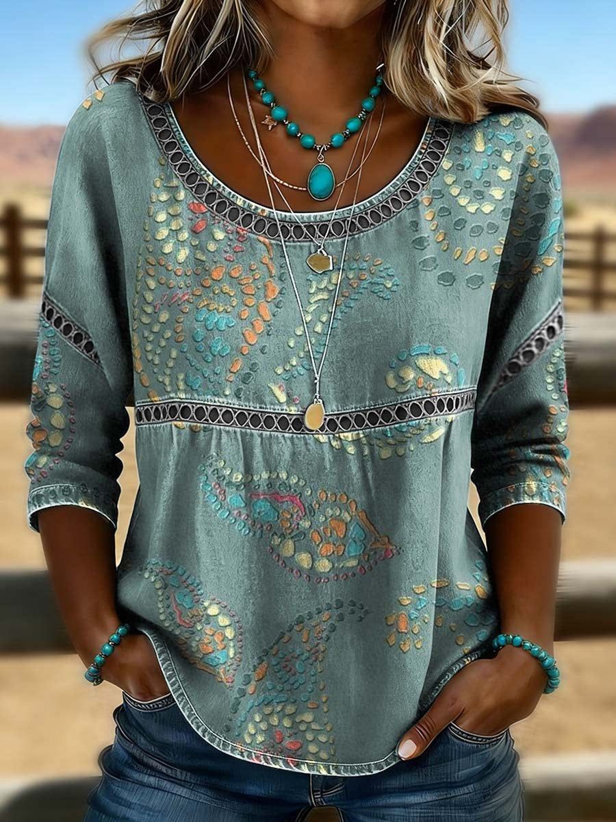 Women's Fashion Wear Loose Casual Sleeve Round Blouses