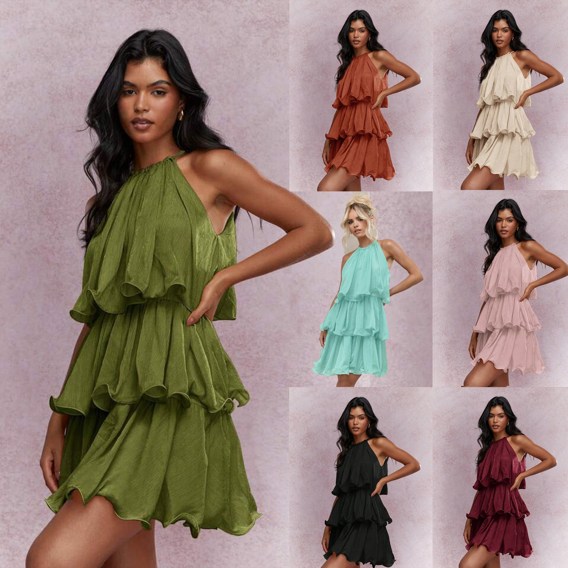 Summer Halter Sleeveless High-grade Tulle Ruffled Dress