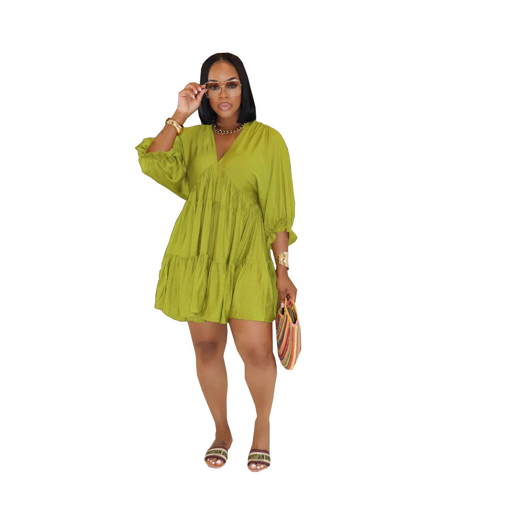 Women's Color Casual Loose Waist Sleeve Large Hem Shorts