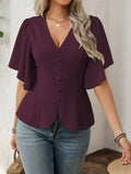 Women's Fashionable Elegant Style Deep Solid Color Single-breasted Waist Tops