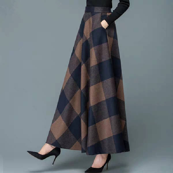 Women's Woolen High Waist Long Slimming A- Line Skirts