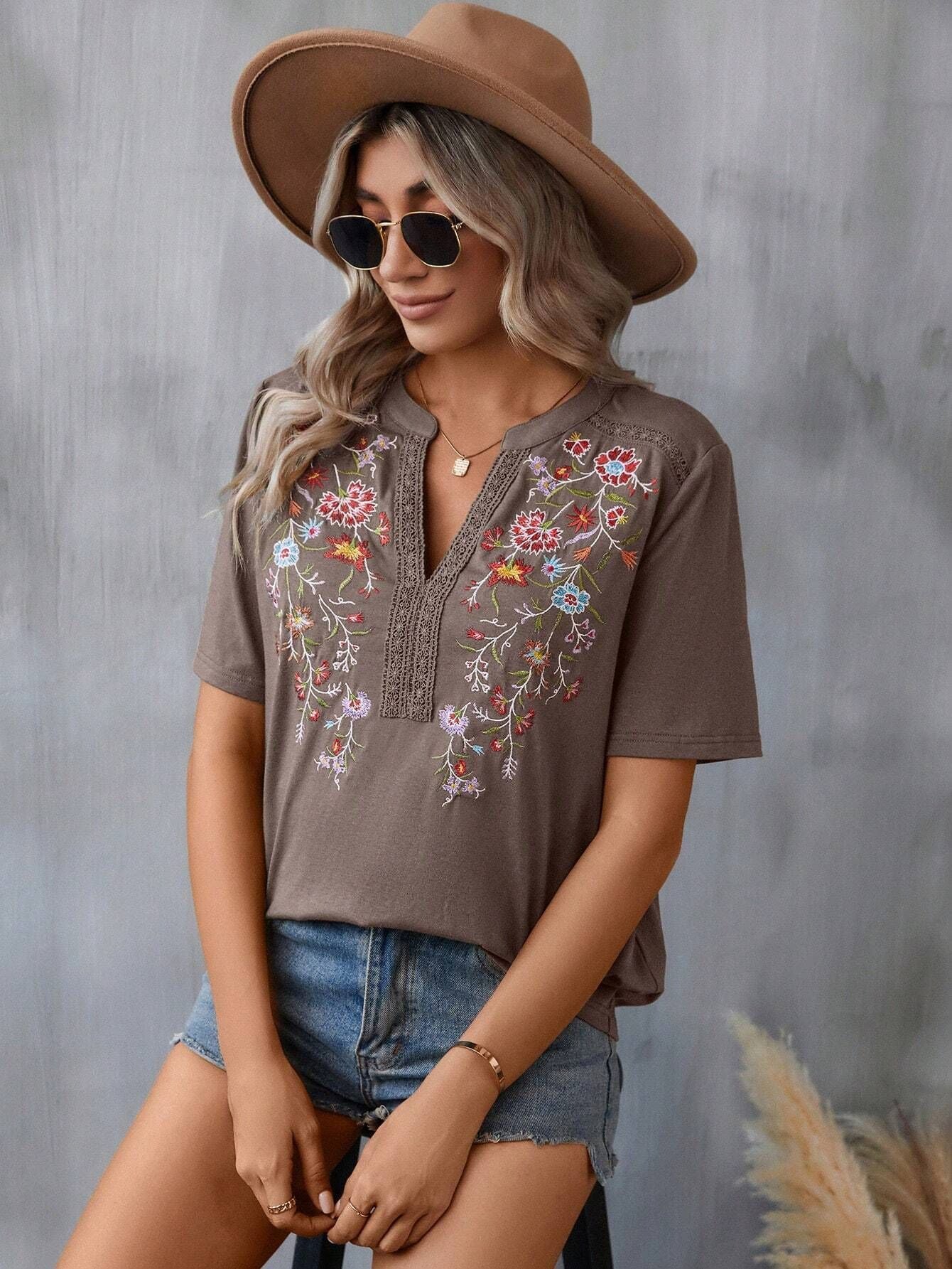 Women's Summer Fashion Ten Thousand Needles Embroidery Blouses