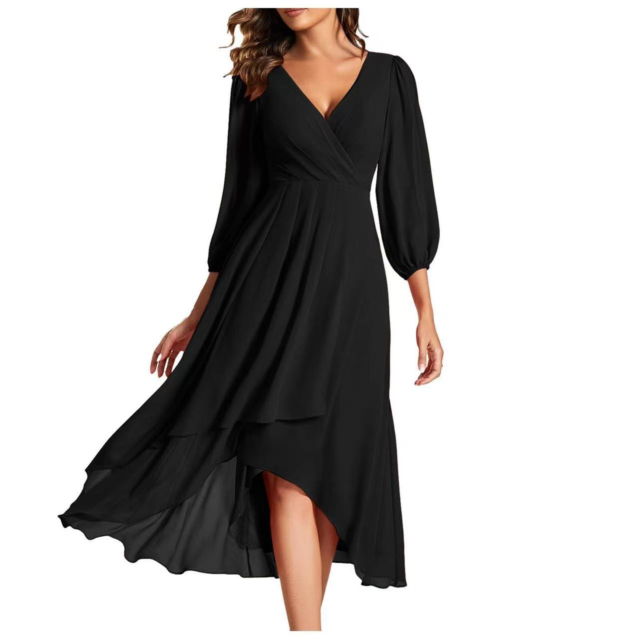 Women's Solid Color Sleeve Tight Waist Slim Bridesmaid Dress
