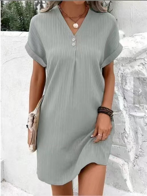 Women's Solid Color Pullover Comfort Casual Button Dress Blouse