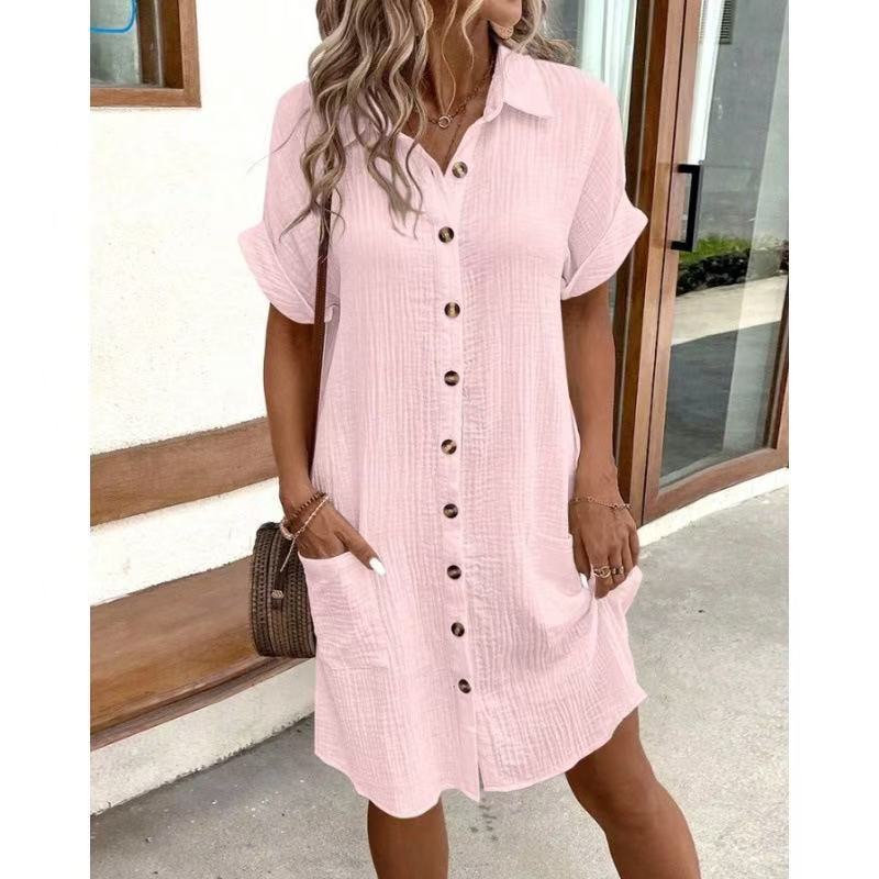 Women's Casual Solid Color Cotton Linen Breasted Long Sleeve Blouse