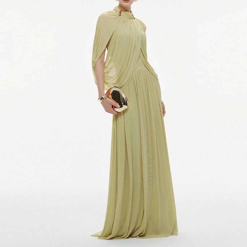 Women's Pleated Elegant Round Neck Simple Chiffon Dress