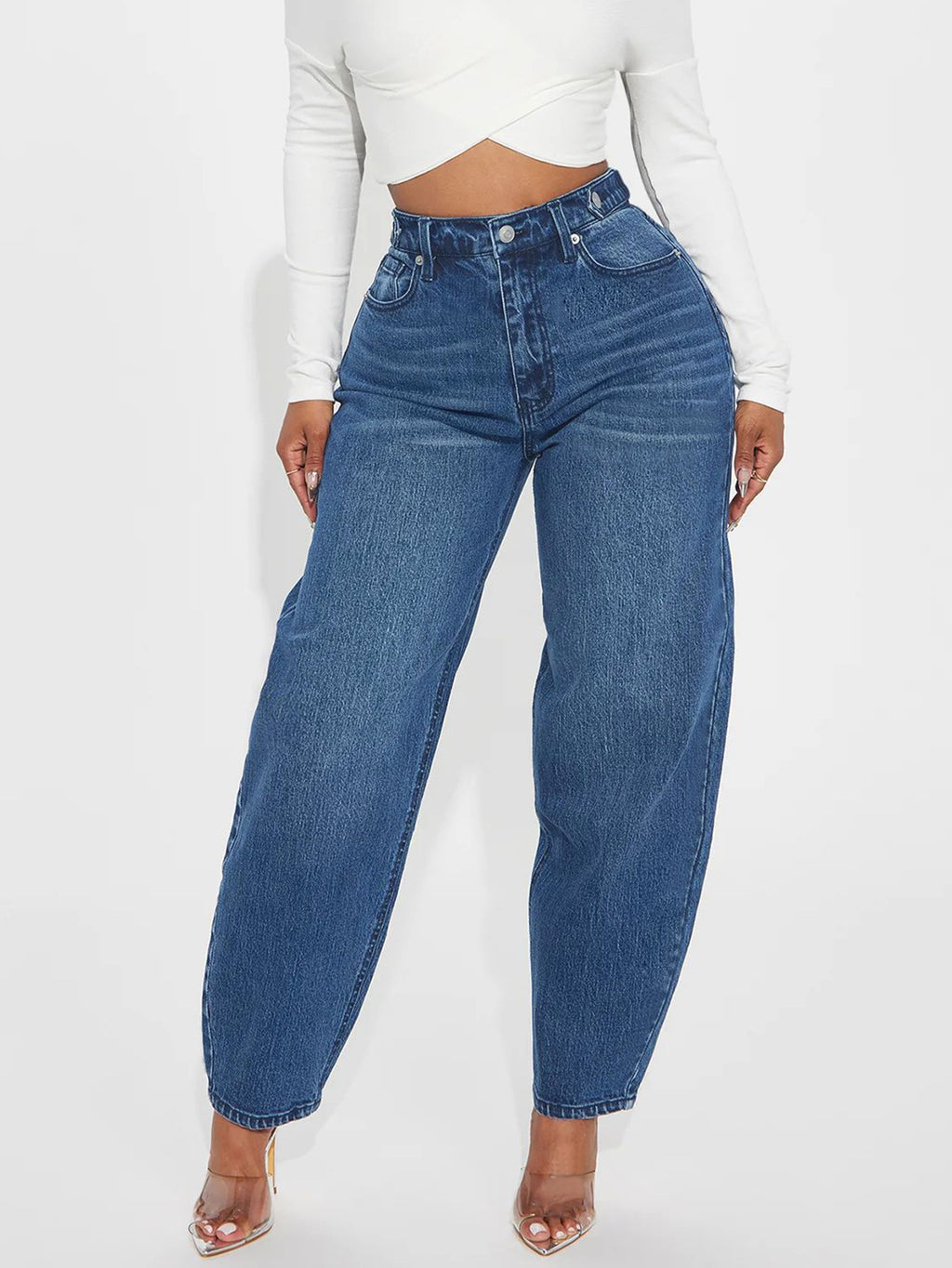 Women's Design Sense Retro Lantern Washed Blue Women's Jeans