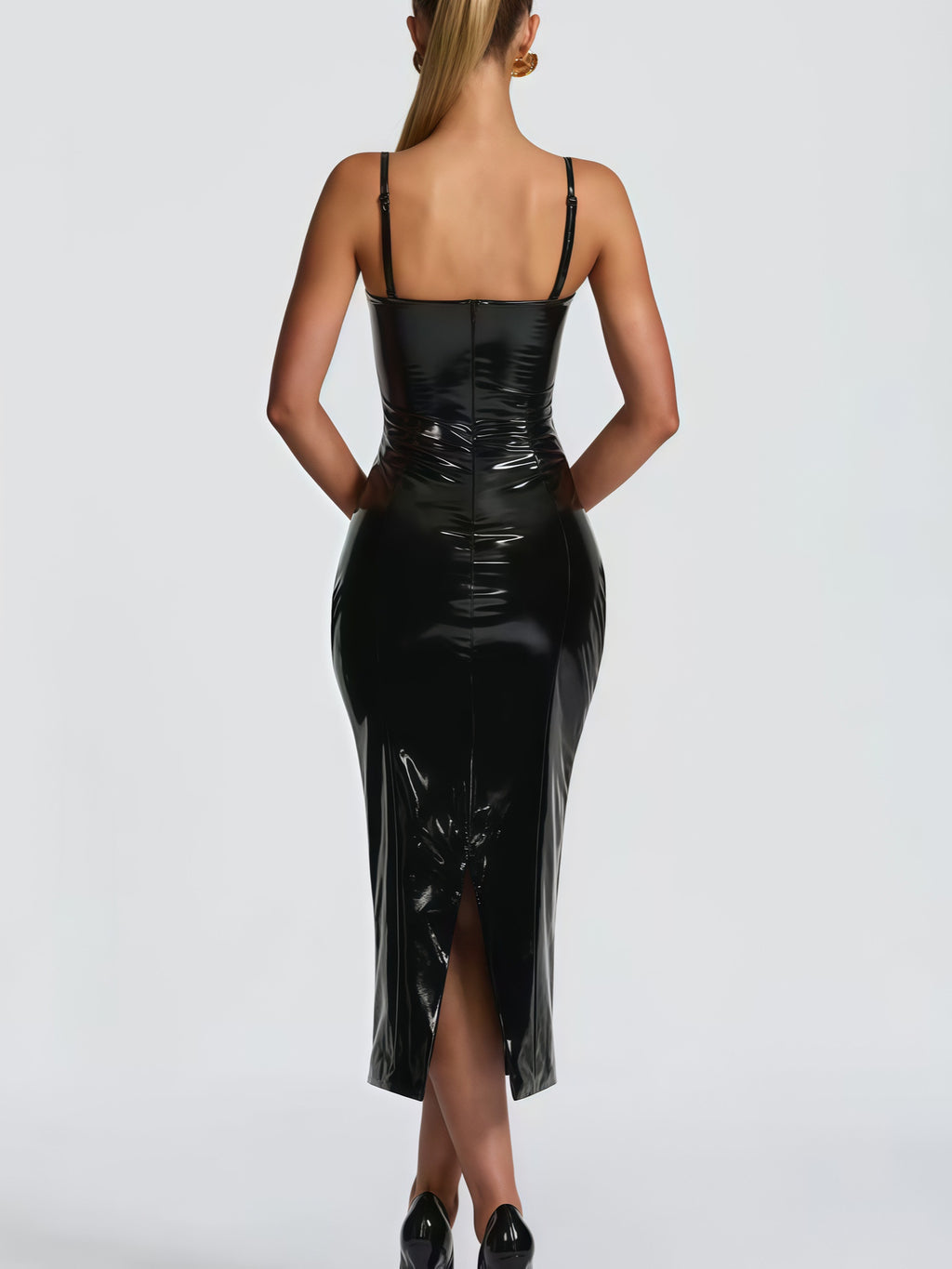 Women's Autumn Leather Sling Sheath Detachable Shoulder Strap Dress