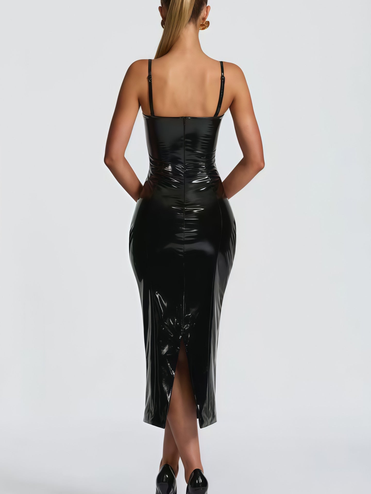 Women's Autumn Leather Sling Sheath Detachable Shoulder Strap Dress