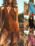 Women's Sexy Deep V Strap Cut Tassels Dress