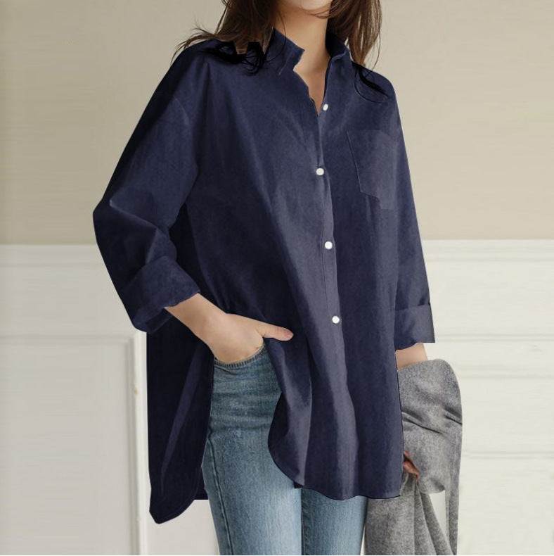 Solid Color Long Sleeve Lapel Irregular Plus Size
