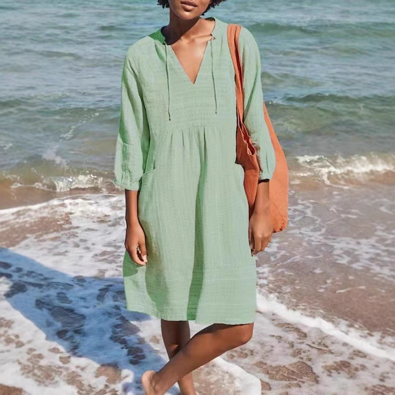 Spring Jacquard Cotton Linen Popular Casual Loose Dress