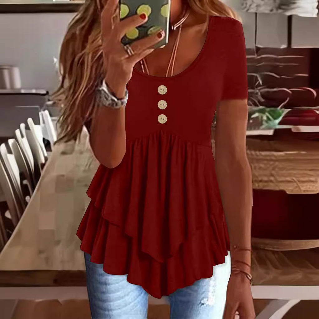 Women's Fashion Casual Solid Color Short-sleeved Dress Tops