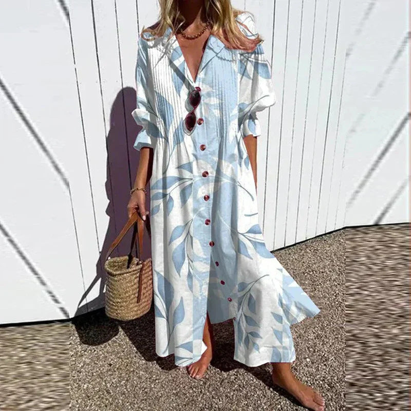 Beautiful Women's Pleated Print Temperament Commute Dress