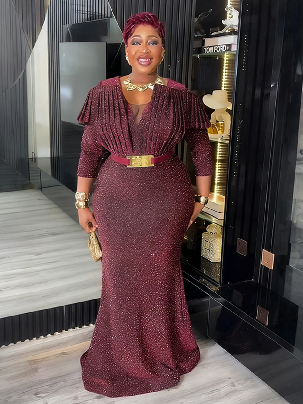 Women's African Wear Elegant Banquet Party Sequined Dress