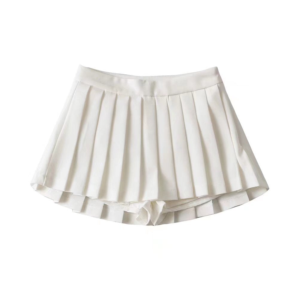 Waist Front Back Long A- Line Pleated With Lining Umbrella Skirt