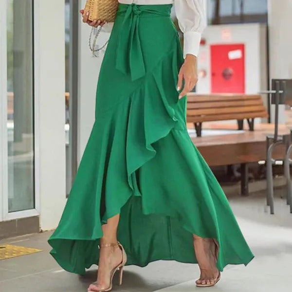 Women's Plaid Mermaid Ruffled Irregular Hem High Waist Casual Umbrella Skirts
